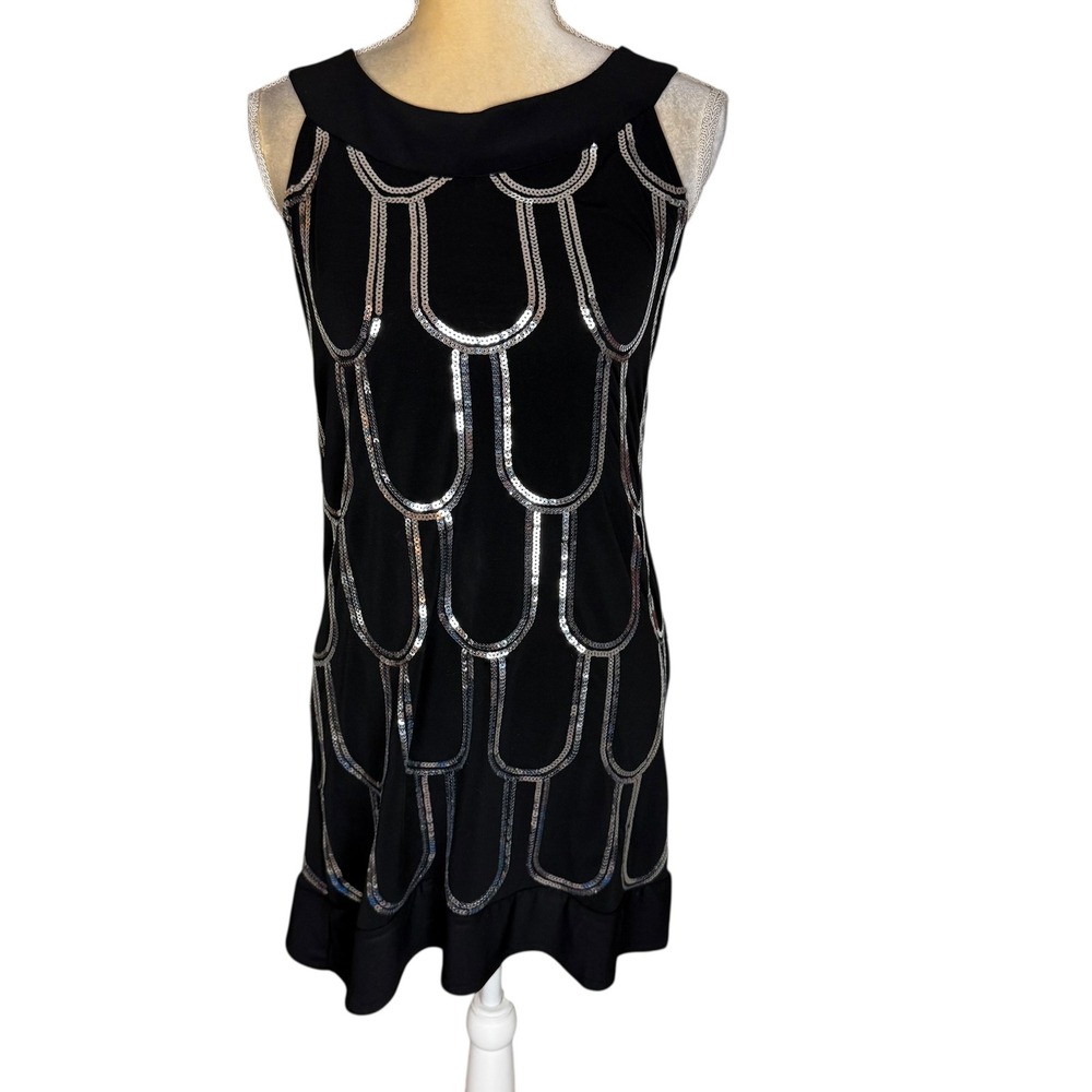 B. Darlin Black Sequined Art Deco‎ Cocktail Dress Size 9/10 Vintage